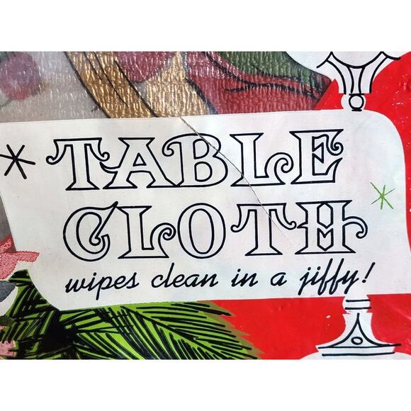 Vintage Vinyl Poinsettia Christmas Tablecloth 52" x 70" Waterproof NOS - Picture 3 of 9